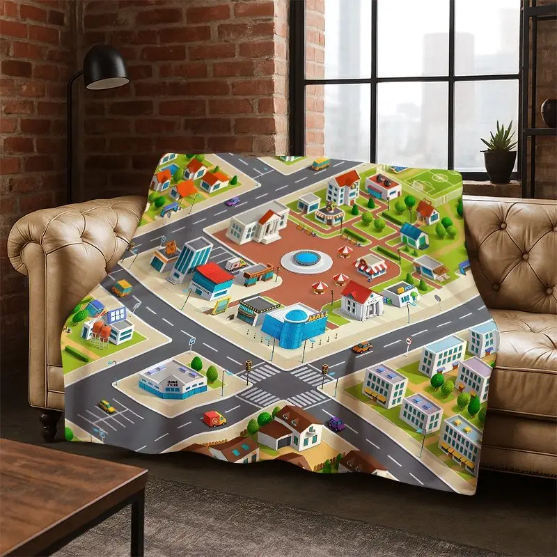 City Traffic Road Highway Runway Flannel Blanket Throw Blanket for Bedroom Living Room Bed Travel Camping Picnic Gift office