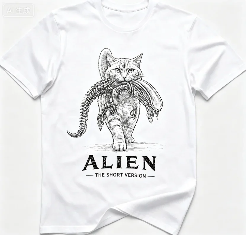 2026 New Street Style Loose-fit T-shirt with Interesting Mix of Sci-fi and Horror Patterns