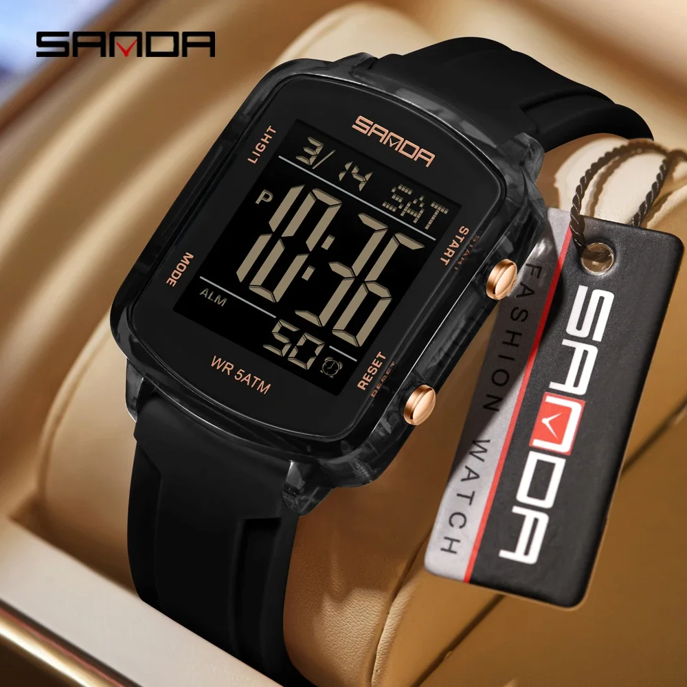 SANDA 6351 new men's fashionable transparent electronic watch, 5ATM waterproof night light multifunctional