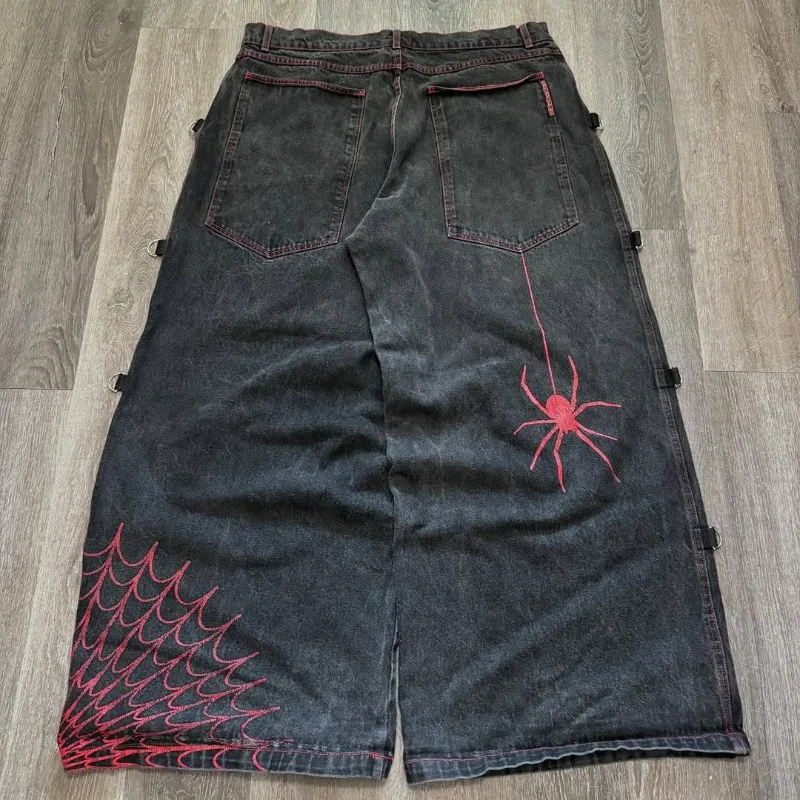 

Fashionable high street red spider striped pattern printed loose pants hip-hop retro wide-leg jeans Gothic street men jeans