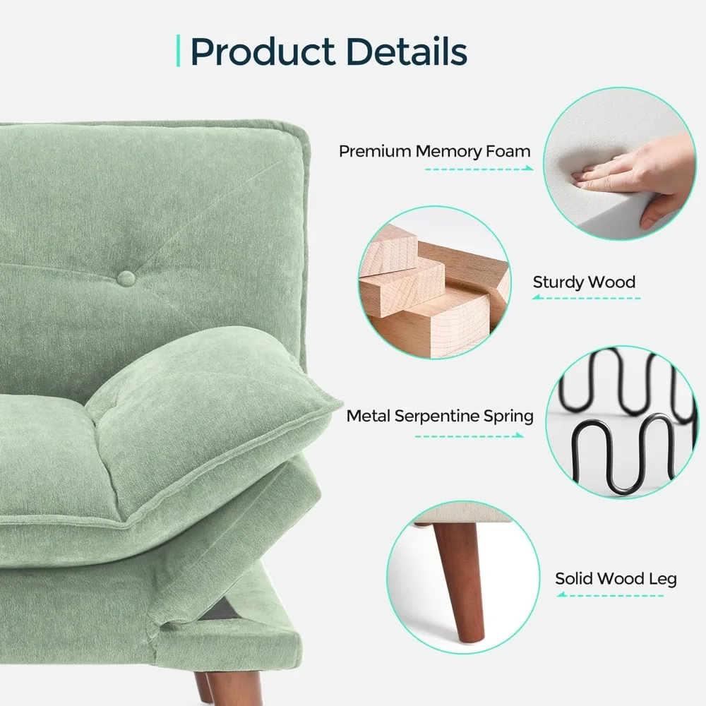 أريكة سرير فوتون قابلة للتحويل من شانيل مقاس 70 بوصة ومسند ظهر قابل للتعديل بمقعدين للنوم للمساحات الصغيرة #5