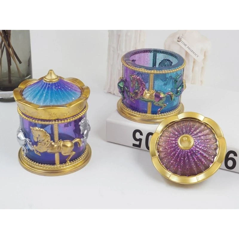1 Set Epoxy Carousel Silicone Molds Birthday Cup Jar Storage Box Mold for DIY Home Decoration Jewelry Storage