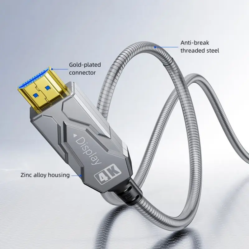 DTECH 4 Core Optic Outdoor Multimode HDMI 2.0 Cables 5m Armoured Steel Fiber Optical Cable