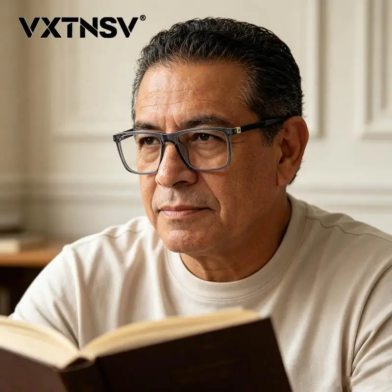 Ultra Light TR90 Photochromic Reading Glasses Men Simple Design Square Anti Blue Light Optical Prescription Presbyopic Eyewear