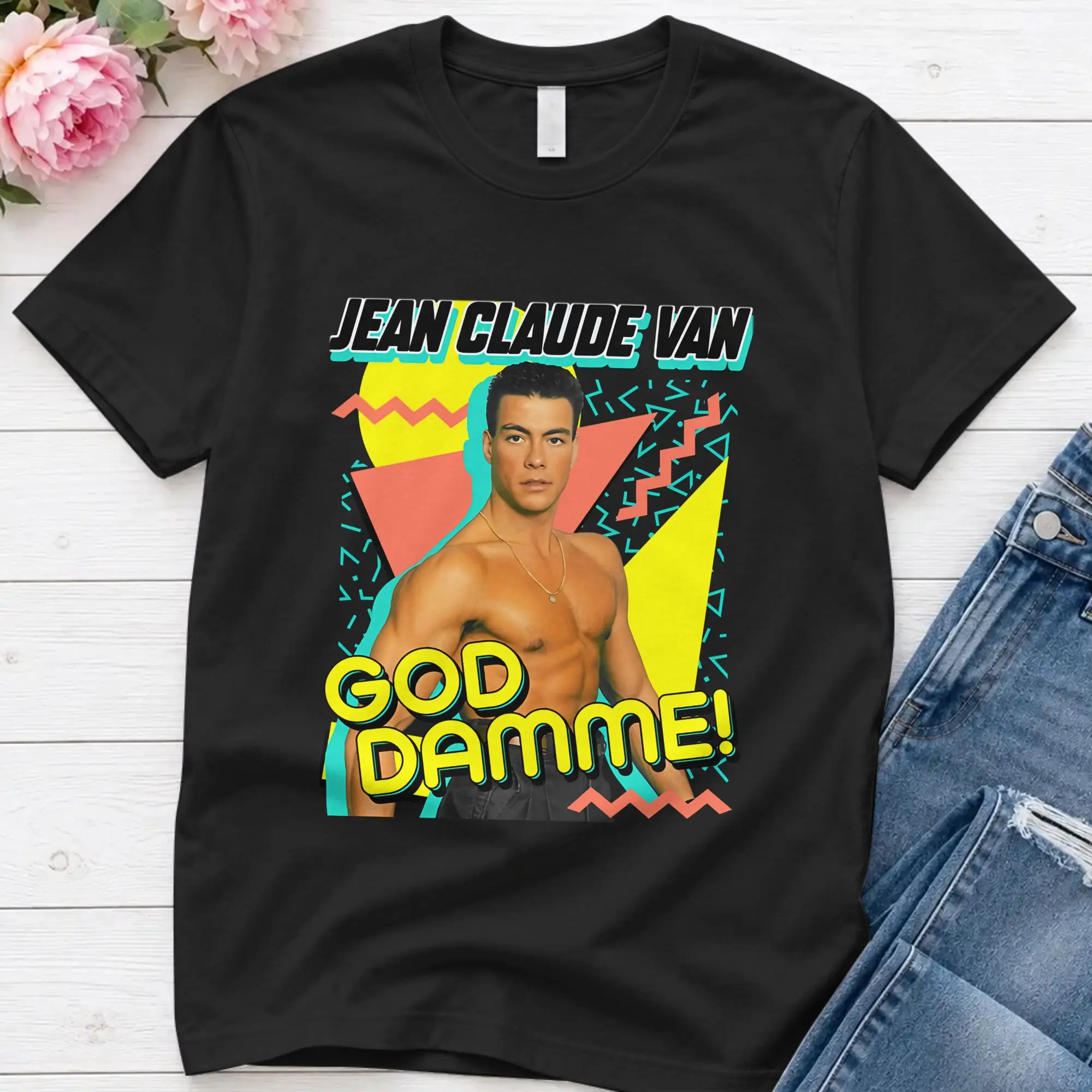 Jean Claude Van God Damme!  Men's T Shirt B-Bloodsports Vintage Tees Short Sleeve Crewneck T-Shirt Pure Cotton Classic Clothes