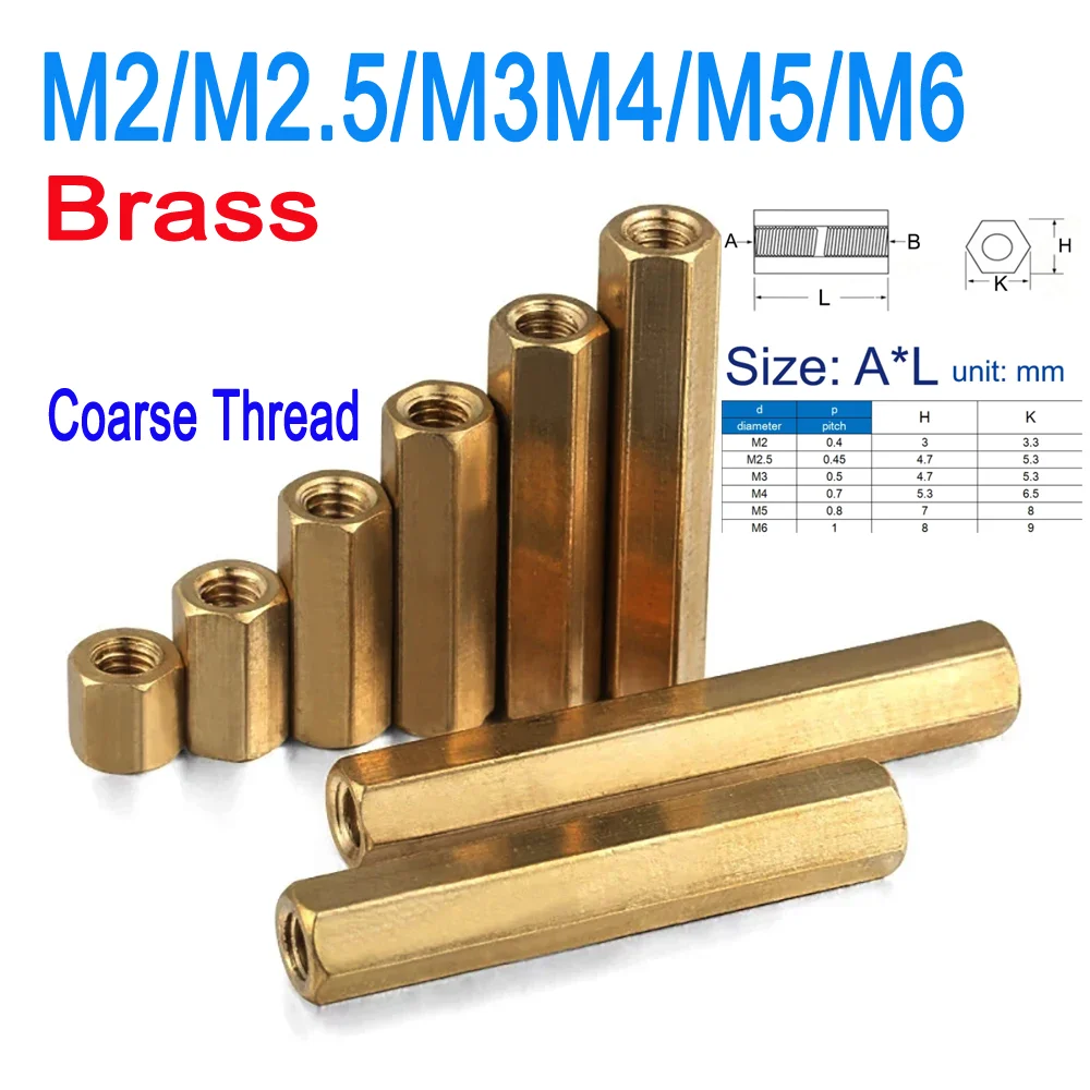 

M2 M2.5 M3 M4 M5 M6 Hexagon Coupling Long Nuts Coarse Thread Brass Hex Male To Female Standoff Pillar Stud Mount Spacer