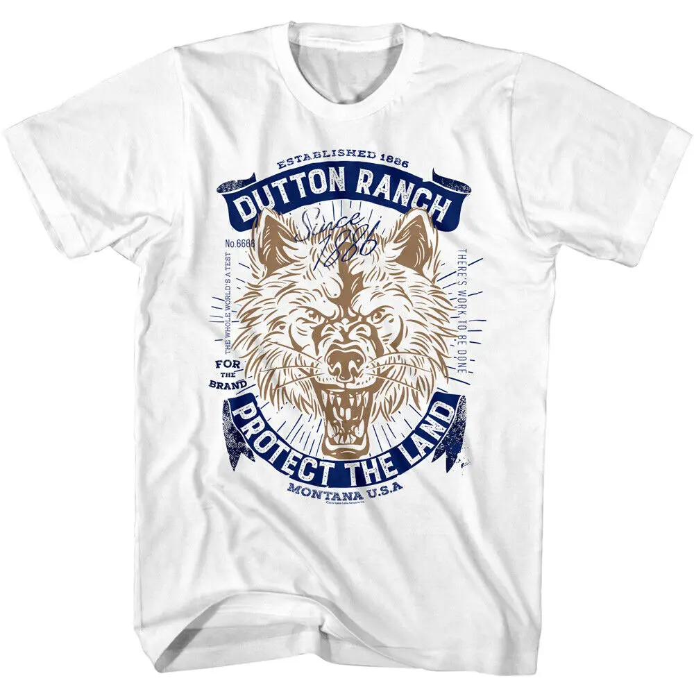 Yellowstone Wolf Head Men'S T Shirt Quotes Dutton Ranch Protect The Land 1886