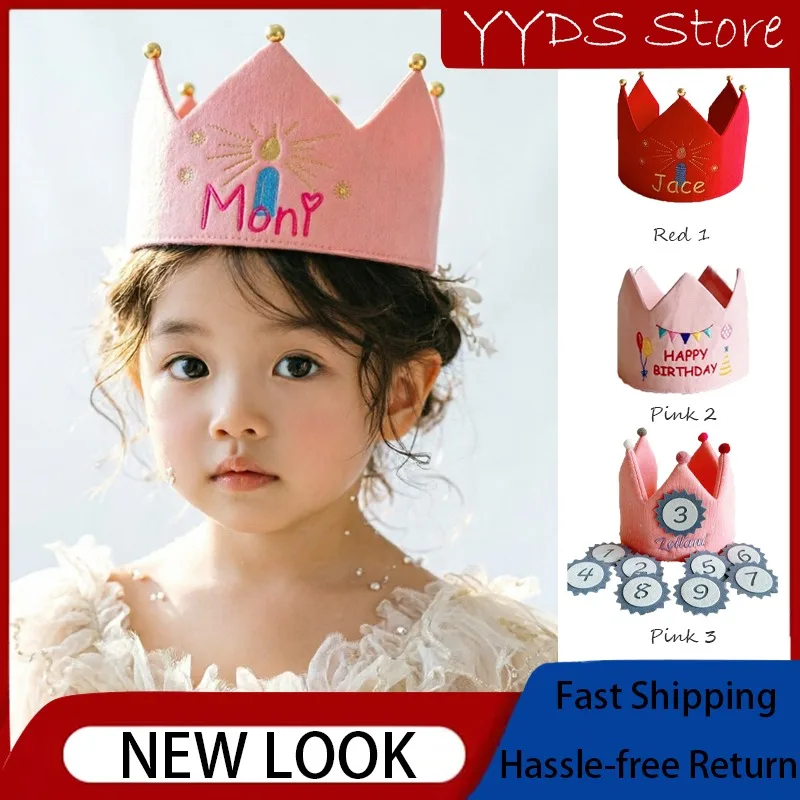 Baby Festival Crown Hat Custom Letter Embroidered Reusable Adjustable Strap Cute Party Decor for Kids Birthday Celebration