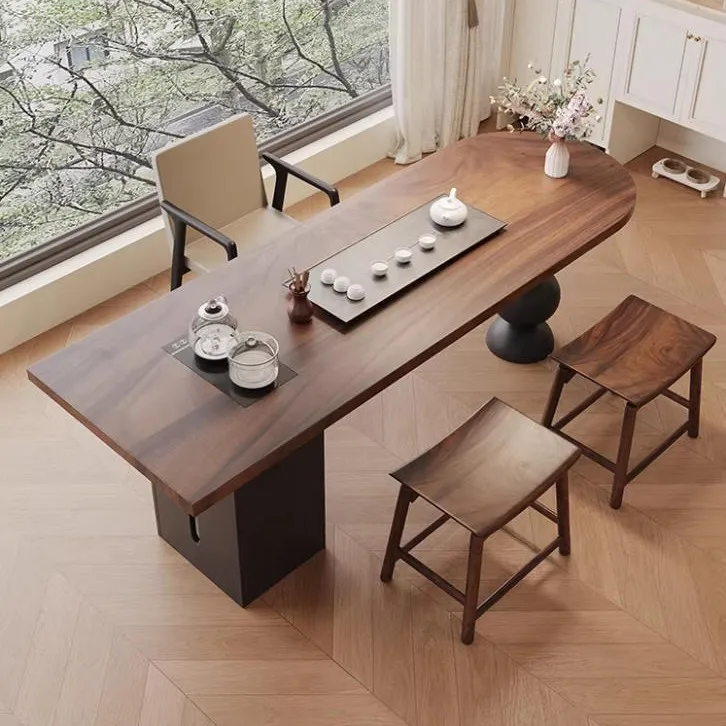 New Chinese South American walnut balcony table simple zen solid wood tea table tea room kung fu  table chair combination