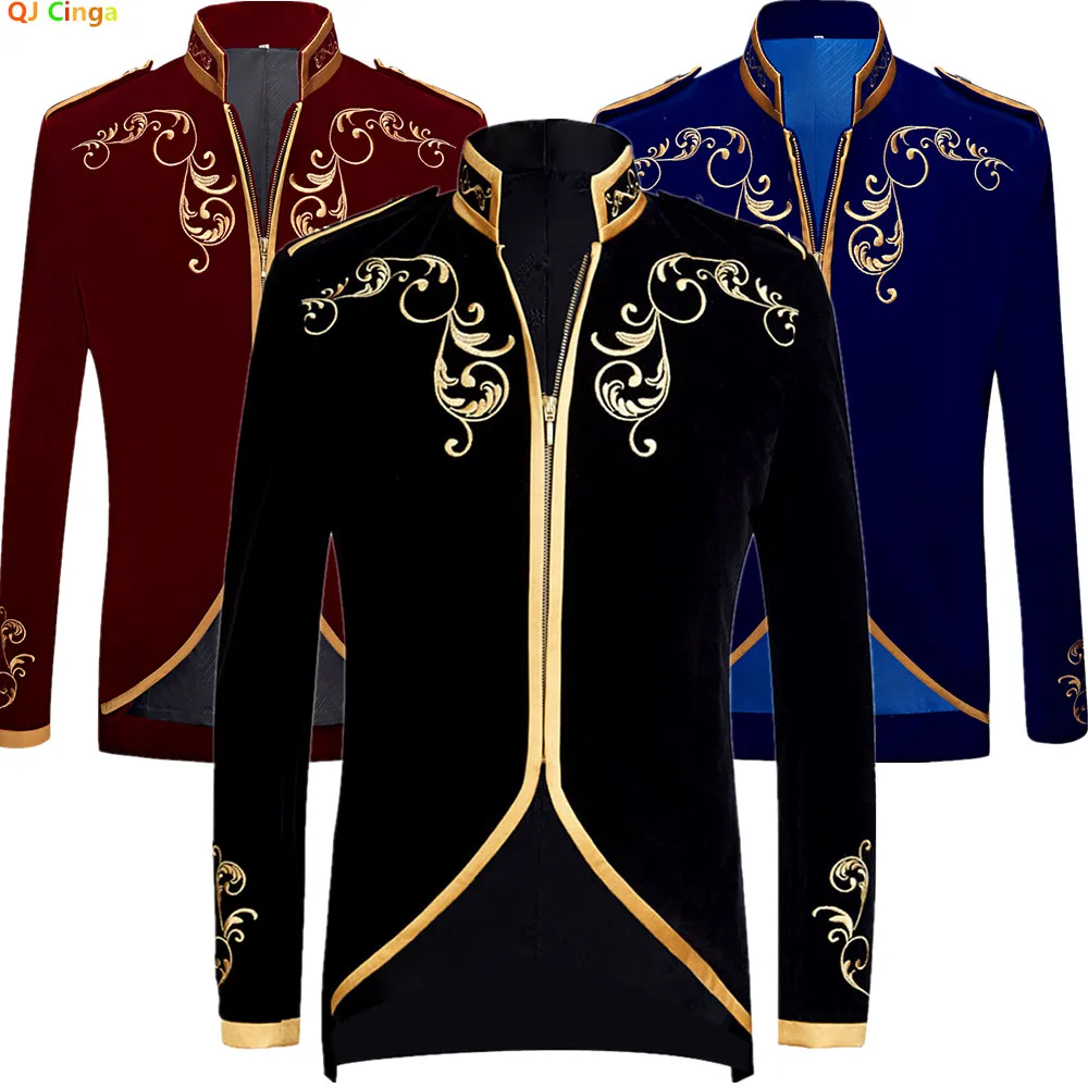 

Высококачественная черная мужская придворная куртка, вельветовая ткань с пальто с золотой вышивкой, подходит для свадеб, вечеринок. (Размеры США)