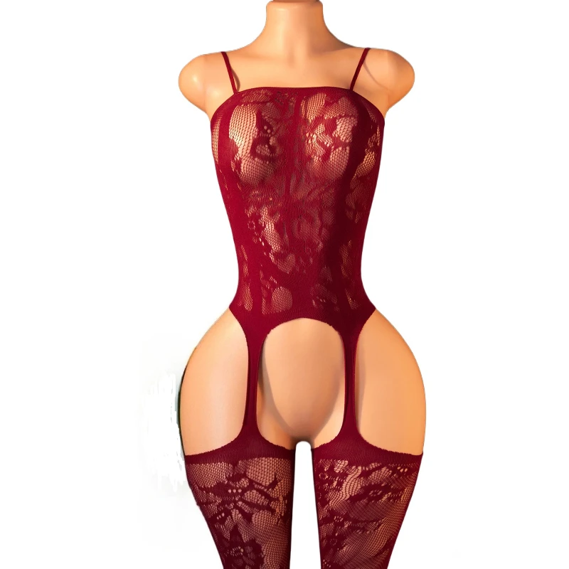 Women's Sexy Lingerie Floral Pattern Sheer Mesh Bodysuit Open Crotch Jumpsuit Sexy Backless Club Party Date Night Teddy Lingerie