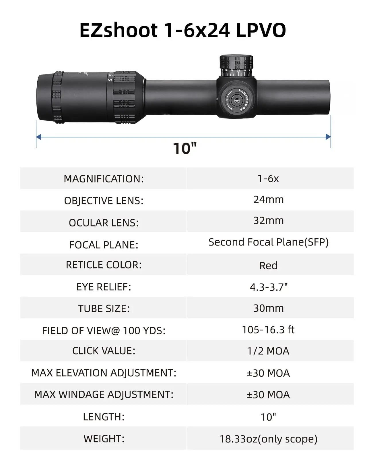 CVLIFE 1-6x LPVO Zielfernrohr Optik Zielfernrohr Entfernungsmesser Absehen mit 30 mm freitragender Halterung für Picatinny-Schiene abschließbarer Turm