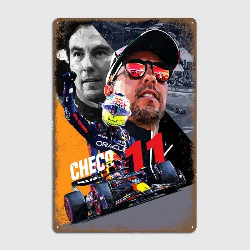 Metal Signs Vintage Wall Decoration F1 Art Mural Checo Perez Home Decor Items Garage Bar Decor Man Cave Retro Poster Room Plate