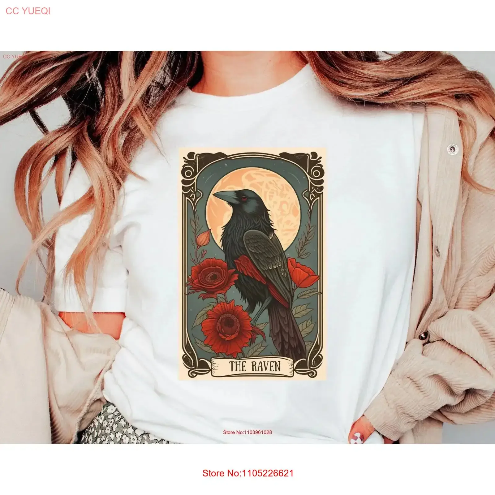 Raven The TaroT T Shirt Dark Academia Cottagecore Witchcraft Edgar Allan Poe vintage Washed Stretched Slightly Stylish