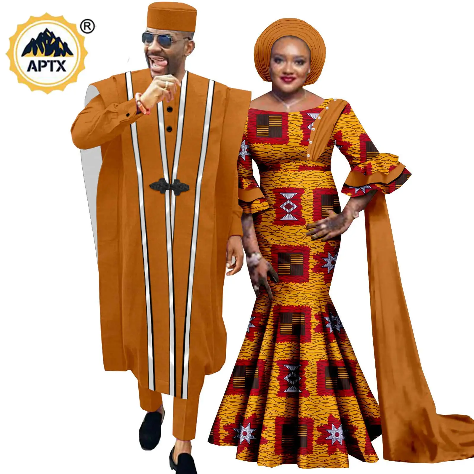 Casal Africano Roupas Combinando, Imprimir Vestidos Longos Sereia para Mulheres e Homens, Roupas Dashiki, Conjuntos De Casamento, 4 Peças, Y23C083