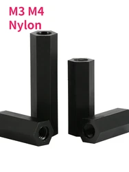 M3 M4 Black Double Pass Hex Hexagon Nylon Column PCB Standoff Spacer Column Plastic Spacing Screws