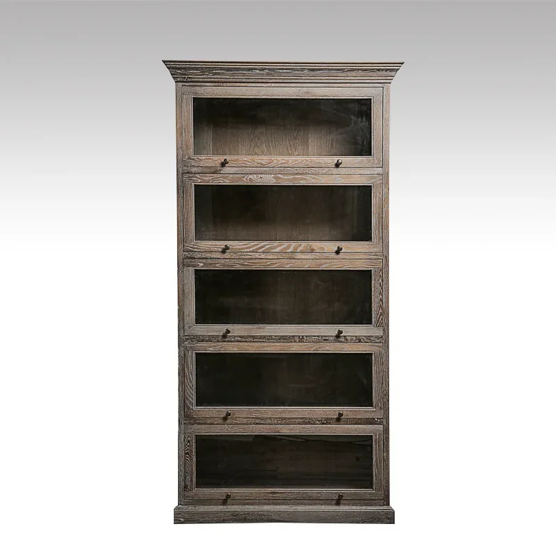 American rural solid wood retro bookcase French multi-functional glass door wine cabinet storage side cabinet living room all