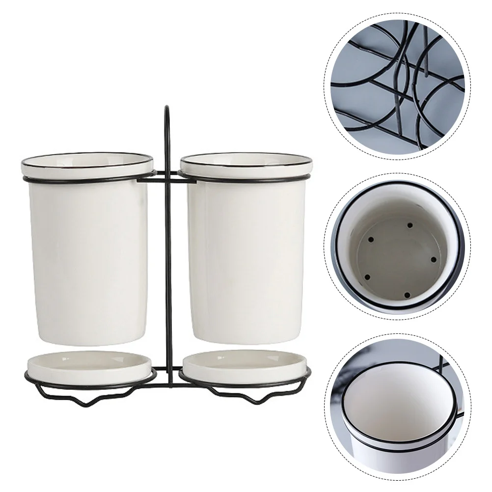 

1Set Ceramic Chopsticks and Cutlery Storage Holder Unslipped Base Ventilated Drainage Rack Kitchen Utensil Organizer for Forks