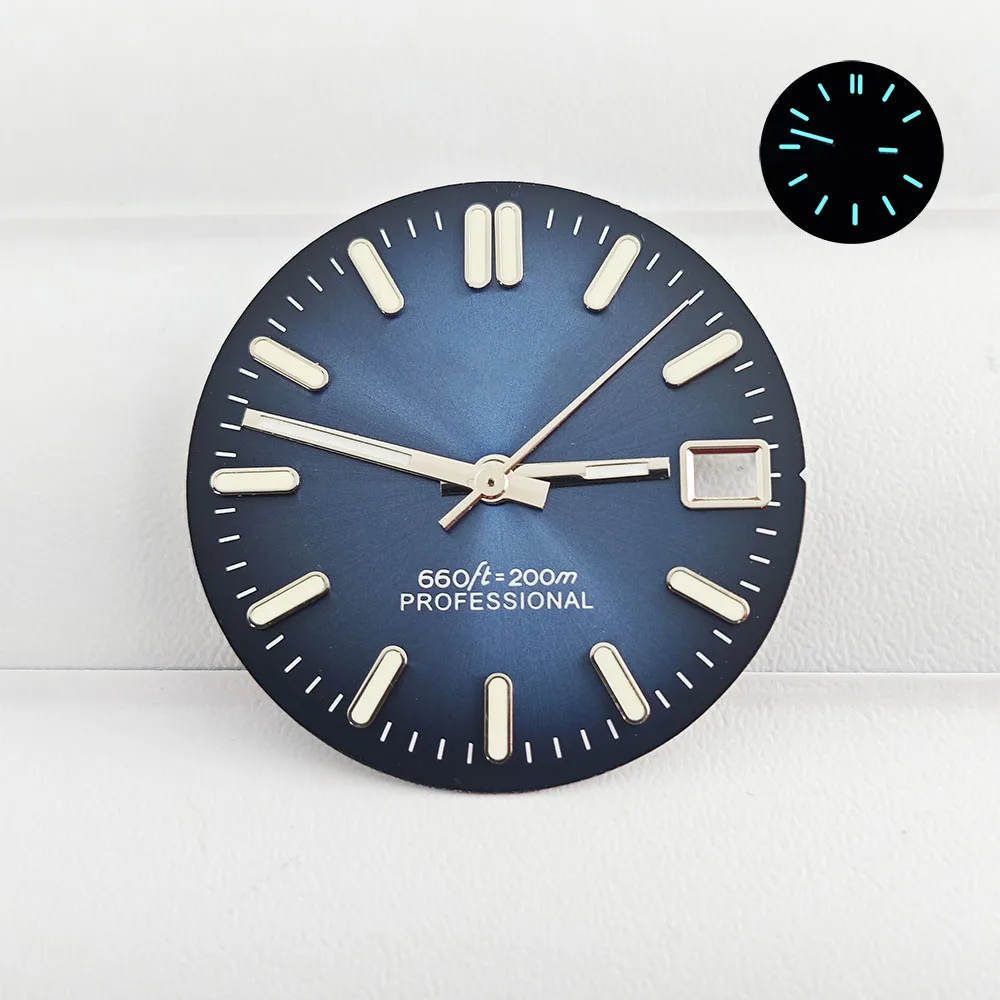 Reloj azul que brilla en la oscuridad para hombre, esfera NH35, carcasa de 39mm con movimiento mecánico automático, accesorios de reloj NH35 NH36, 28,5mm