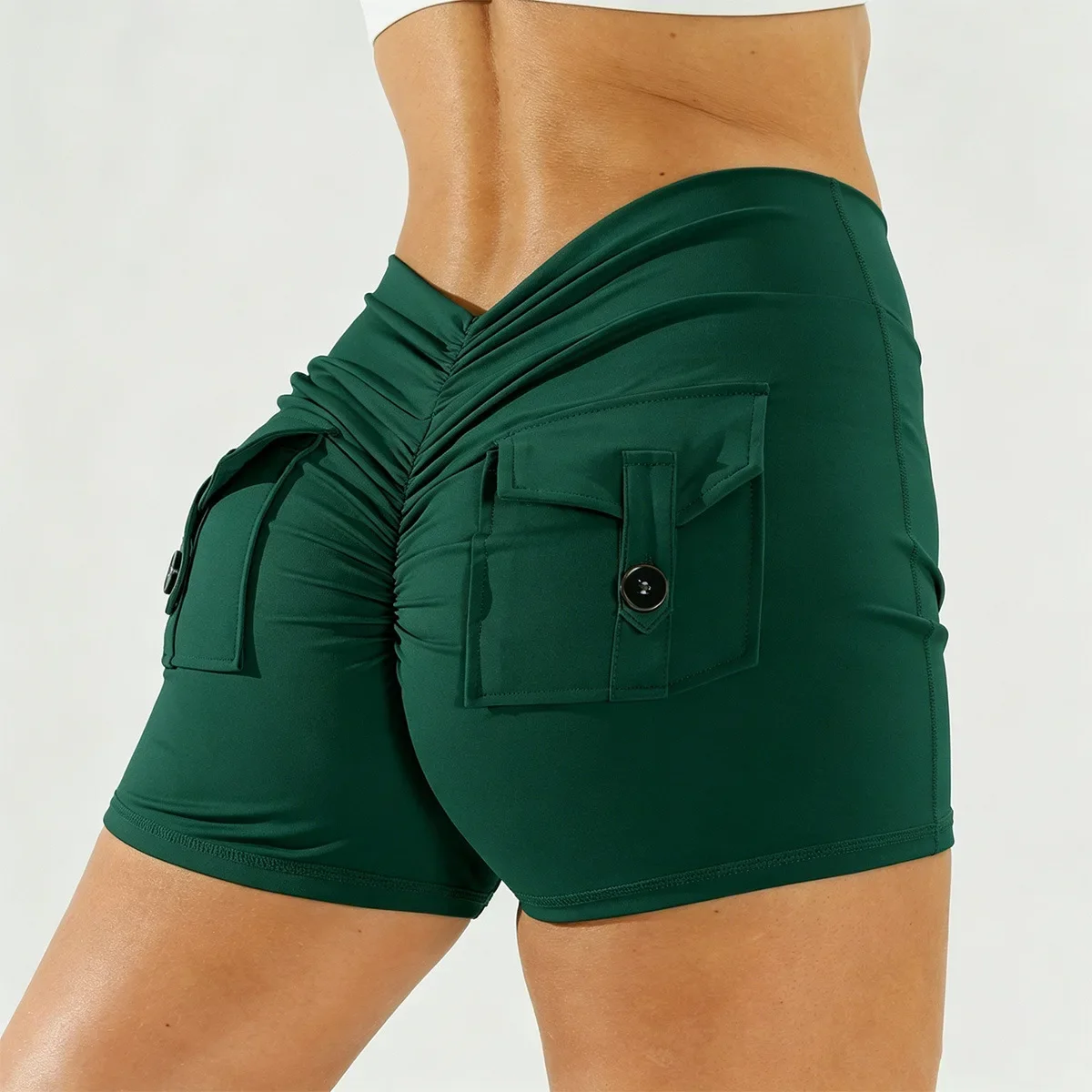 Women's High Rise Yoga Shorts with Pockets V Waist Butt Lift Tummy Control Stretchy Workout Biker Gym Breeches