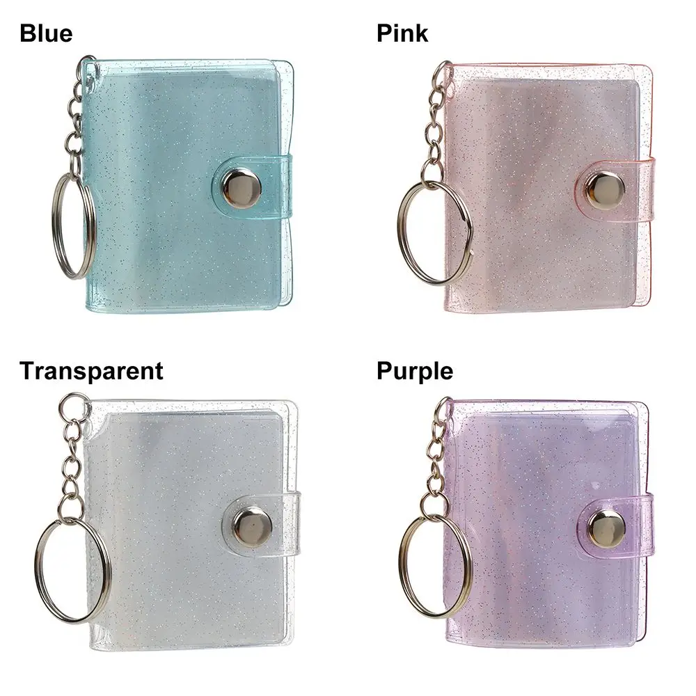 2-inch Holder Pockets Solid Color DIY Mini Photo Album Keychain Portable Certificate Photo Storage Portable Key Ring