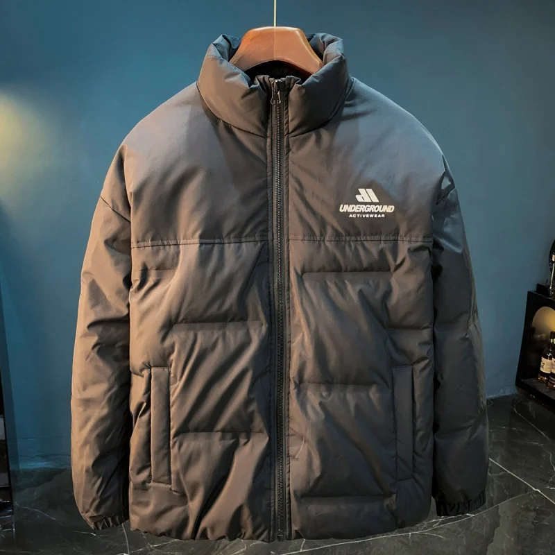 

Winter down jacket for men, large size, stand up collar, loose, fashionable, warm, and thick cotton jacket with added fleece