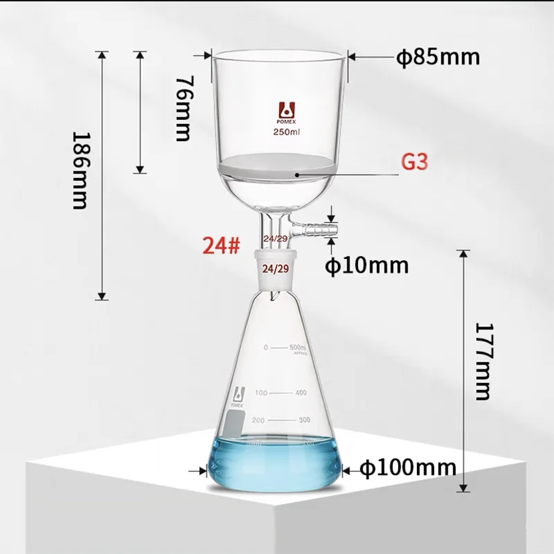 Lab Vacuum Filtration Apparatus G3 Sand Core Filter Equipment Buchner Funnel Suction Filtration Device 50/100/250/500ml