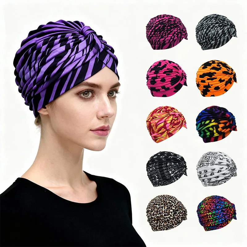Ethnic leopard print Indian hat, unisex headscarf hat, paisley zebra print turban