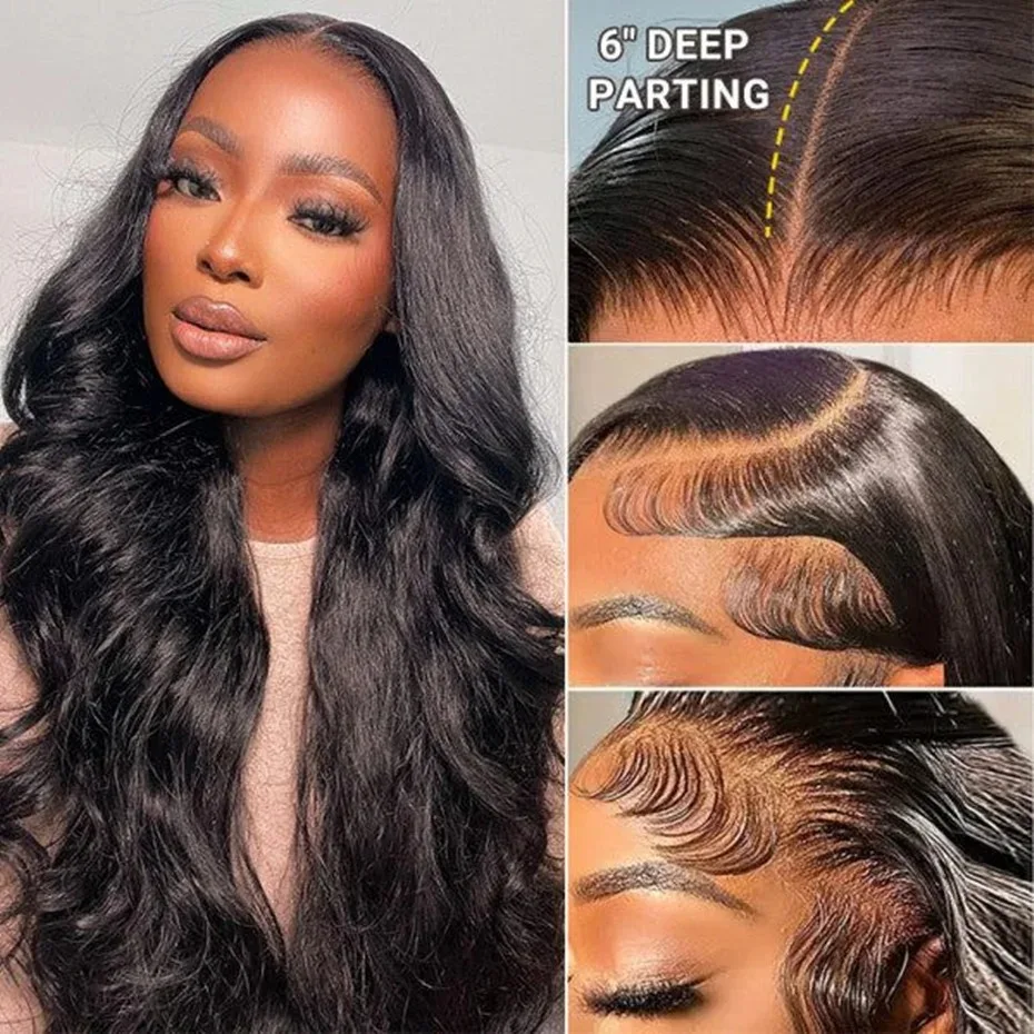 Perruque Body Wave Lace Front Wig sans colle pour femme, cheveux humains, 13x6, 13x4, pre-plucked, transparente HD, densité 250, 30 pouces