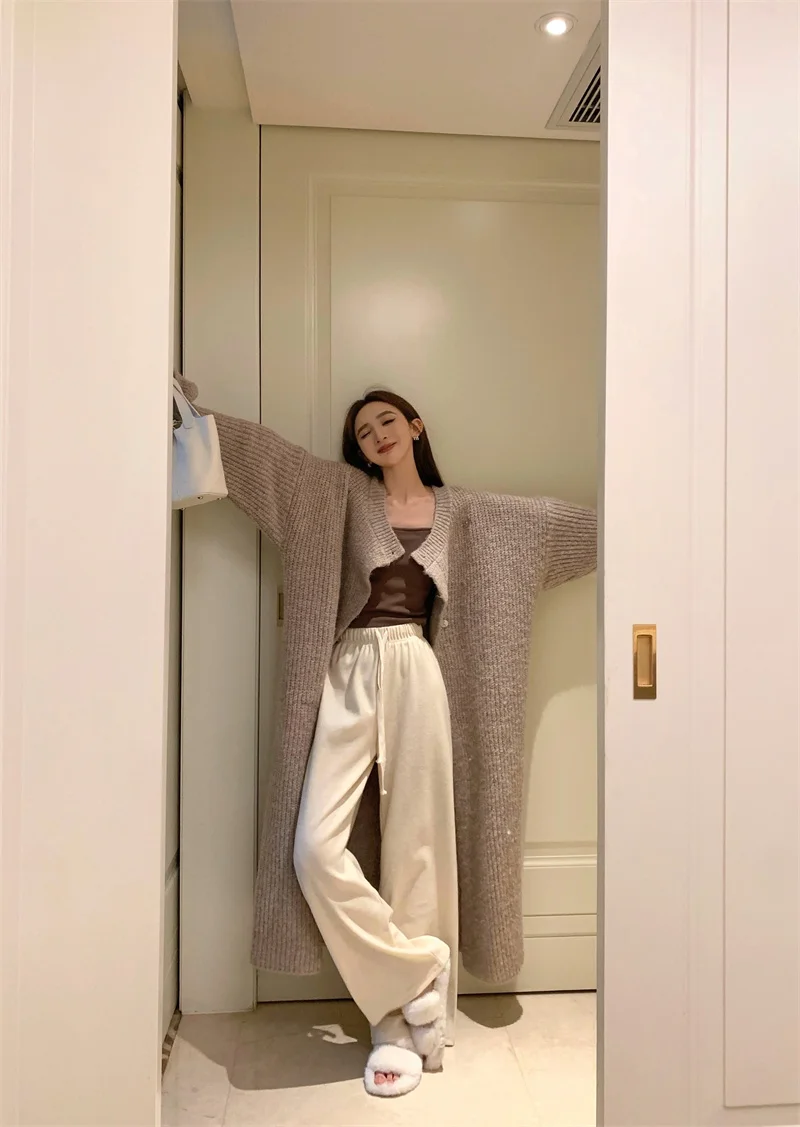 

Ladies Long Knitted Sweater Coat Soft Cozy Over-Knee Winter Faionable Versatile Open Cardigan Comfortable Lazy Sle