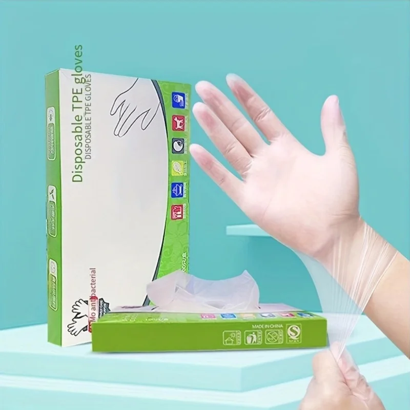 100 Pairs of Boxed Thick Disposable Kitchen Gloves, Thick and Durable Pull-Out Household Film Plastic Gloves