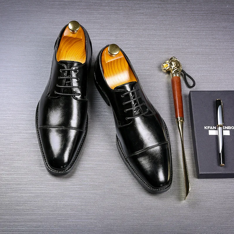 Men's Business Dress Shoes Office Leather Shoes Mens Lace-up Casual Wedding Party Shoes Fashion Men Flats Plus Size 37-48