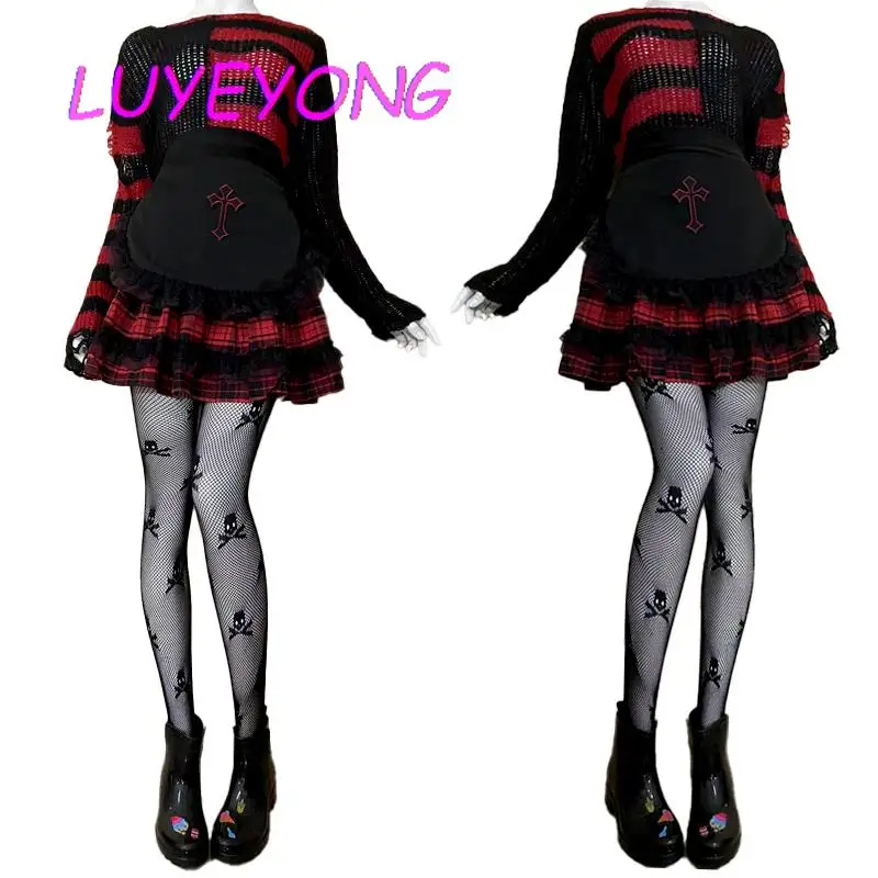 Korean Lolita Apron Y2k Style Girl Cosplay Cross Goth Sweet Lace-up Aprons Black White Female Sexy Lace Patch Sleeveless Top