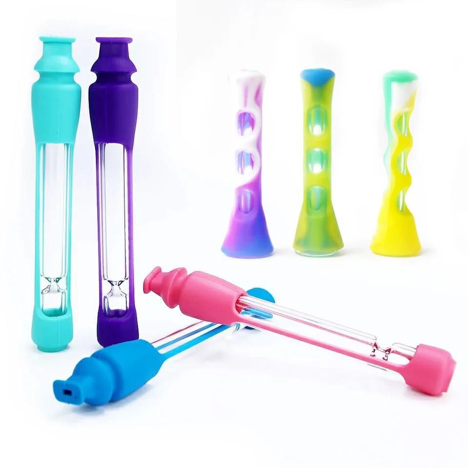 Tubo de vidrio 0154 con funda de silicona, tubo de vidrio tintado, filtro de varilla, varios colores