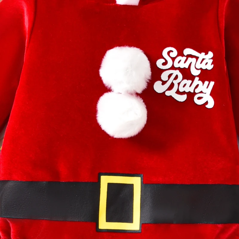 Santa Baby Red Velvet Romper with Booties Newborn Infant Toddler Christmas Costume Outfit Clothes for Boys Girls Holiday Party
