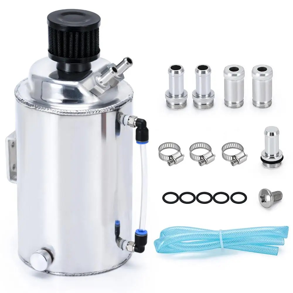 Universal 1L Aluminum Oil Catch Can Reservoir Tank Oil Tank With Breather Filter 2-Port Fuel Oil Catch Tank Kit