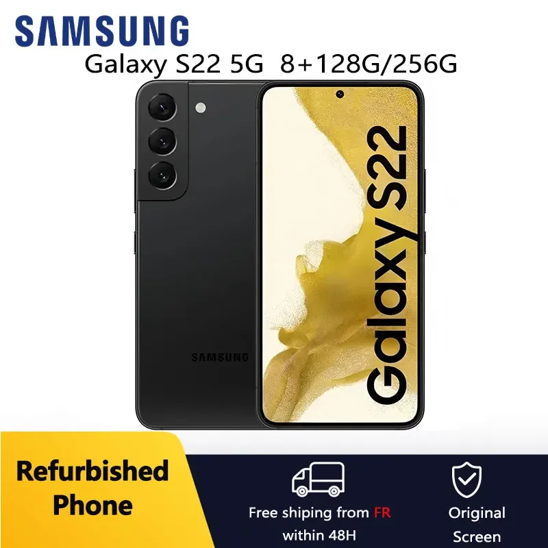 Samsung Galaxy S22 5G reconditionné, 6.1 pouces, 8 go + 128/256 go, Snapdragon, NFC, Octa Core, téléphone portable Android Original, excellente condition