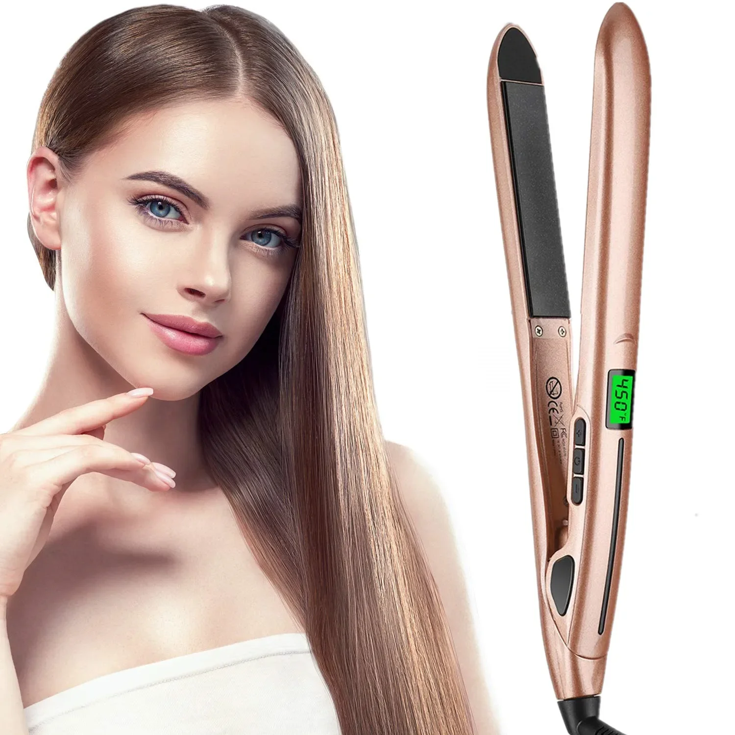 2-in-1 hair straightener and curling iron ceramic flat iron liquid crystal hair straightener corrugated curling iron מברשת שיער