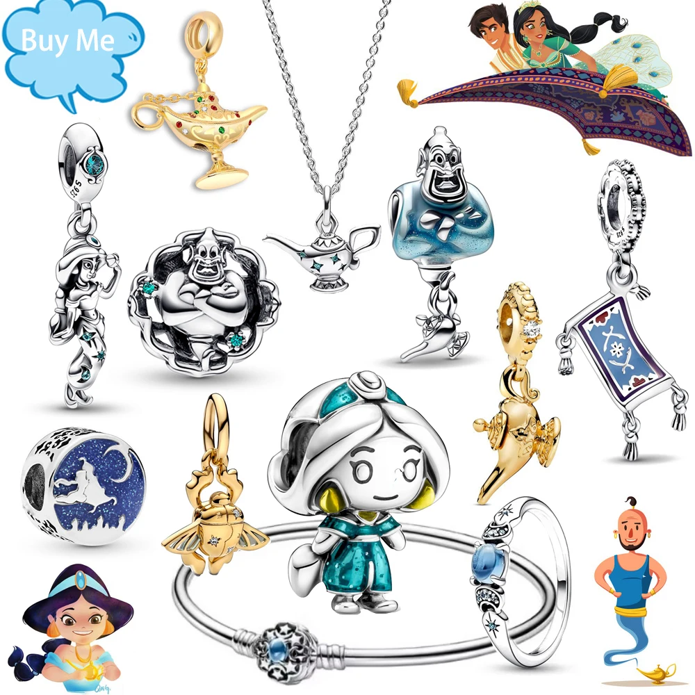 

Disney Aladdin Series Stering Silver 925 Charms Fit Original Beads Aladdin's Magic Lamp Bracelet Charm For Women Jewelry Gifts