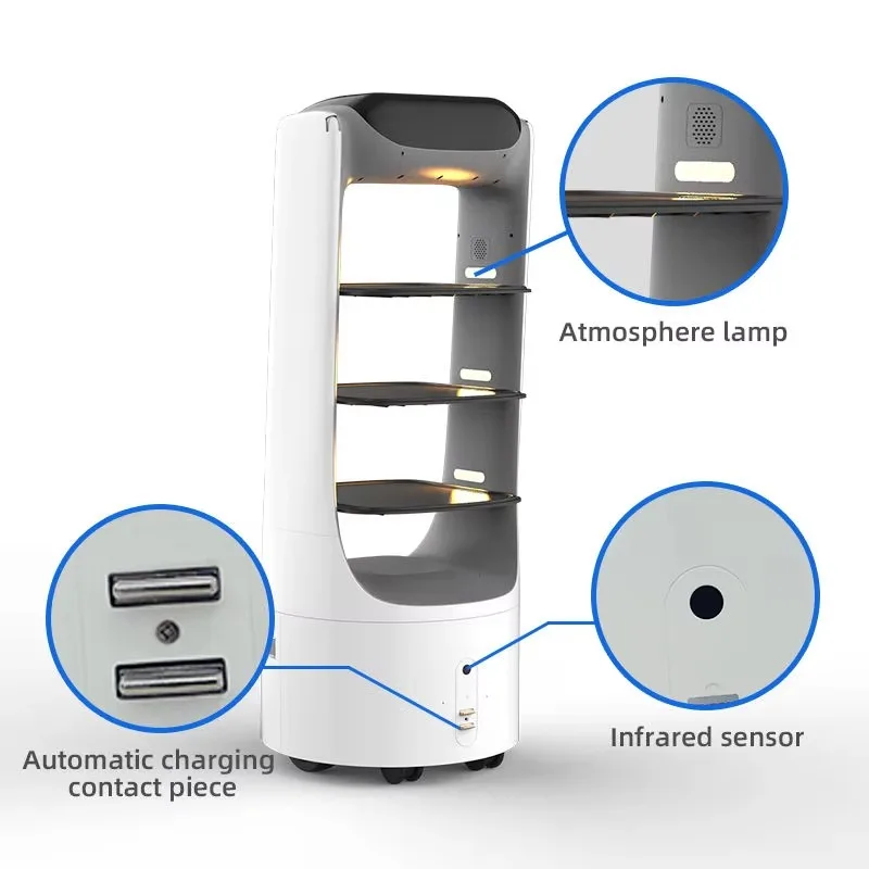 Customized Food Delivery Robot Intelligent Voice Broadcast Robot Remind Customer To Collect Meals After Arriving At Target Table