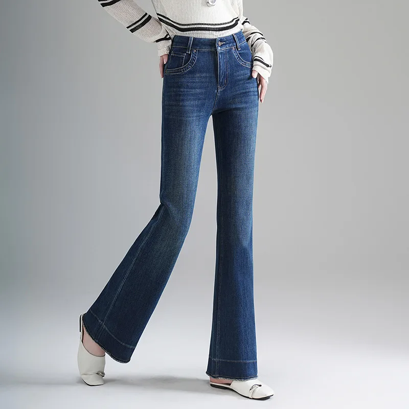 أزياء عالية الخصر متوهج الجينز المرأة الخريف الكورية نمط سليم صالح بسط التخسيس تنوعا متوهج السراويل الطويلة #2