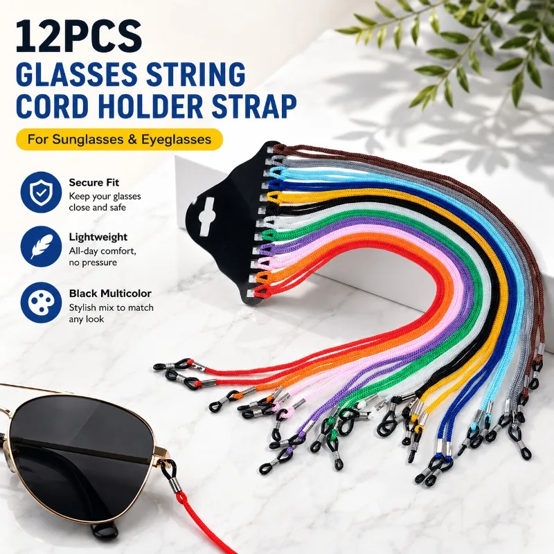 Colorful Nylon Eyeglass Cords Anti-lost Sunglasses Straps Durable Reading Glasses Chains Practical Eyewear Accessories 12 Pieces
