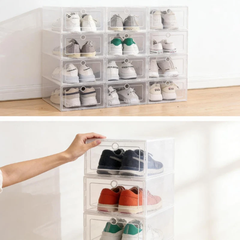

Набор из 6 прозрачных пылезащитных коробок для обуви, штабелируемые пластиковые контейнеры для хранения дома, органайзеры для кроссовок и обуви