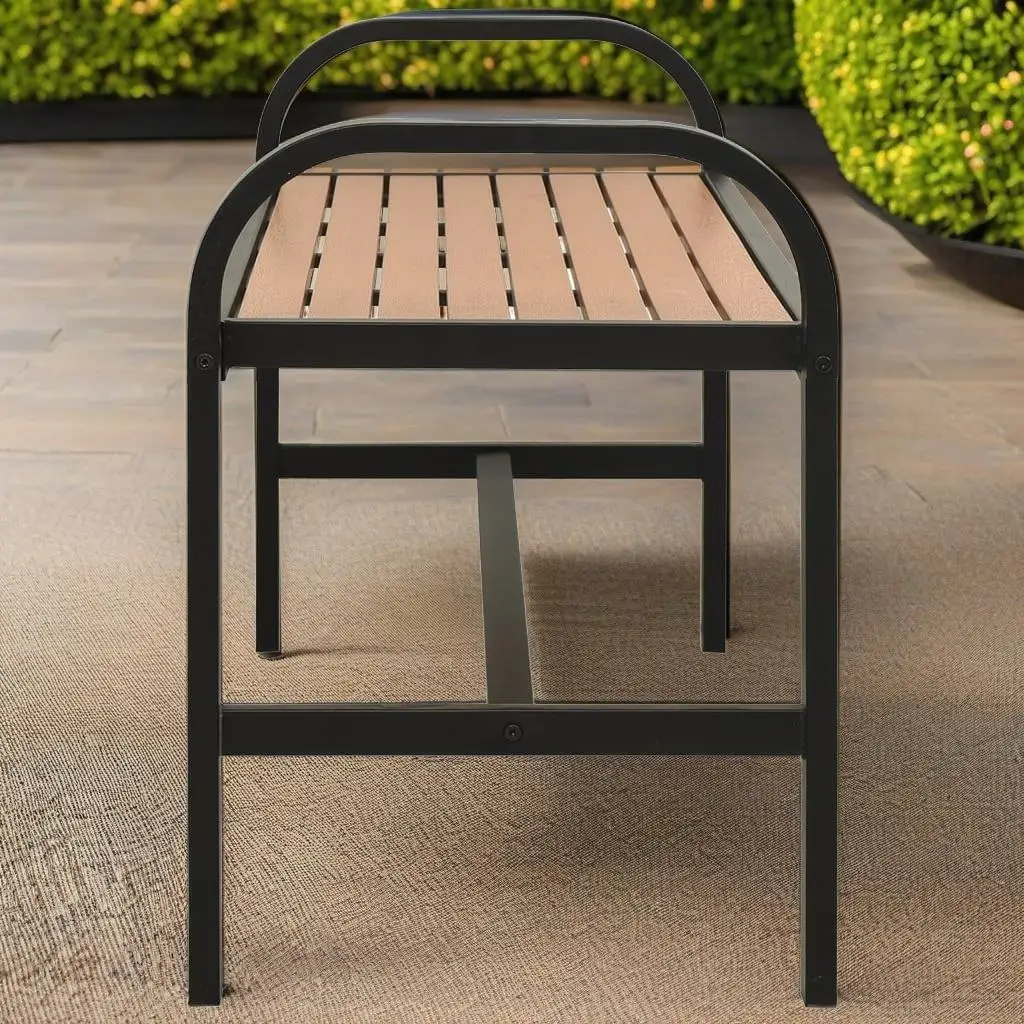 

49in Steel & WPC Patio Bench - Stylish Brown & Black Outdoor Furniture