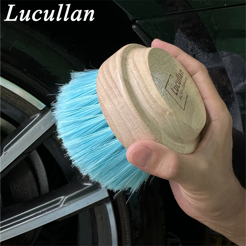 Lucullan Solid Wood Handle Ultra Utility Brush-Soft Nylon Bristles Perfect For Interior, Wheel,Leather,Plastic Cleaning