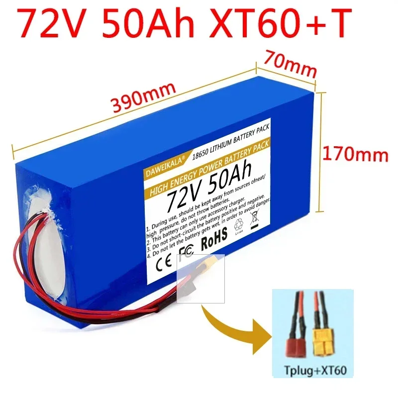 72V 18650 Batterijpakket 50Ah Hoog vermogen met 40A BMS voor elektrische voertuigen Elektrische motorfiets Energieopslagvoeding