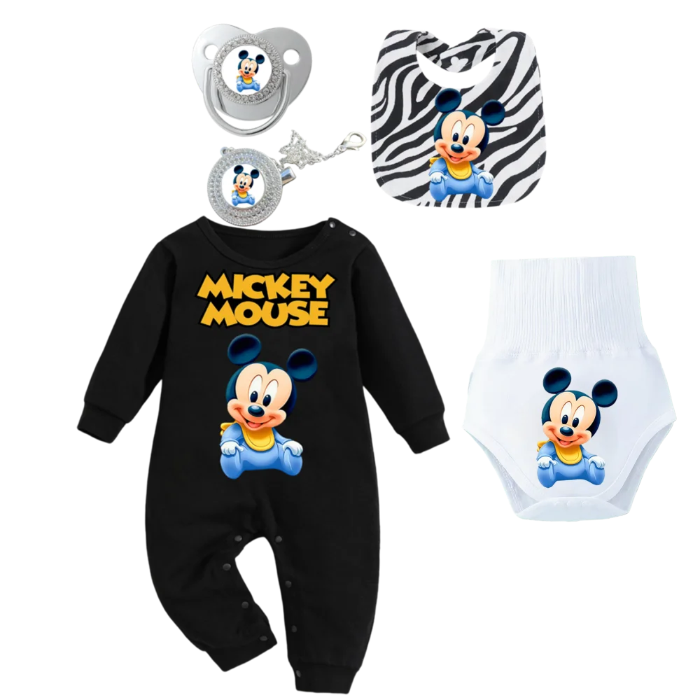 아기 의류 세트 블랙 점프수트 신생아 레깅스 아동용 고리형 젖꼭지 체인 고리형 젖꼭지 홀더 가을 필수 세트 신생아용