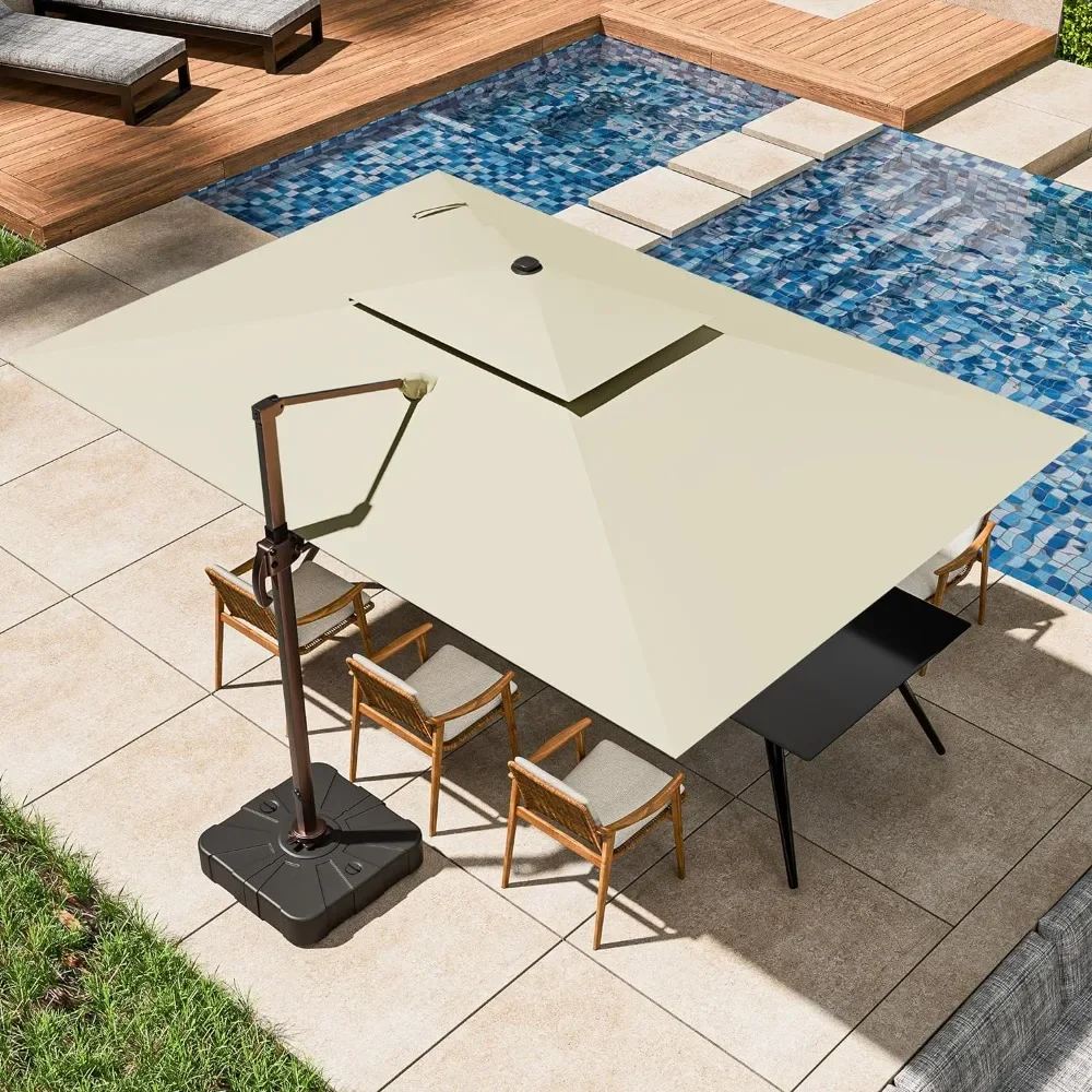 

%a 9x12FT Cantilever Outdoor Patio Umbrellas, Double Top Heavy Duty Aluminum Offset Umbrella with 360° Rotation