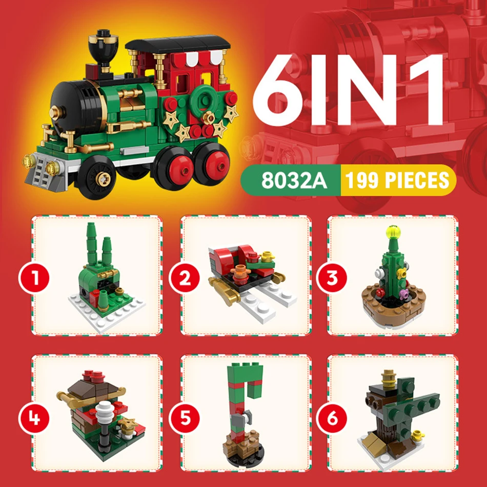 ﻿   Dorf Weihnachten Zug Urlaub Haus Schlitten Kutsche Weihnachtsbaum Modell Bausteine Ziegel Montage Kinder Weihnachtsgeschenk