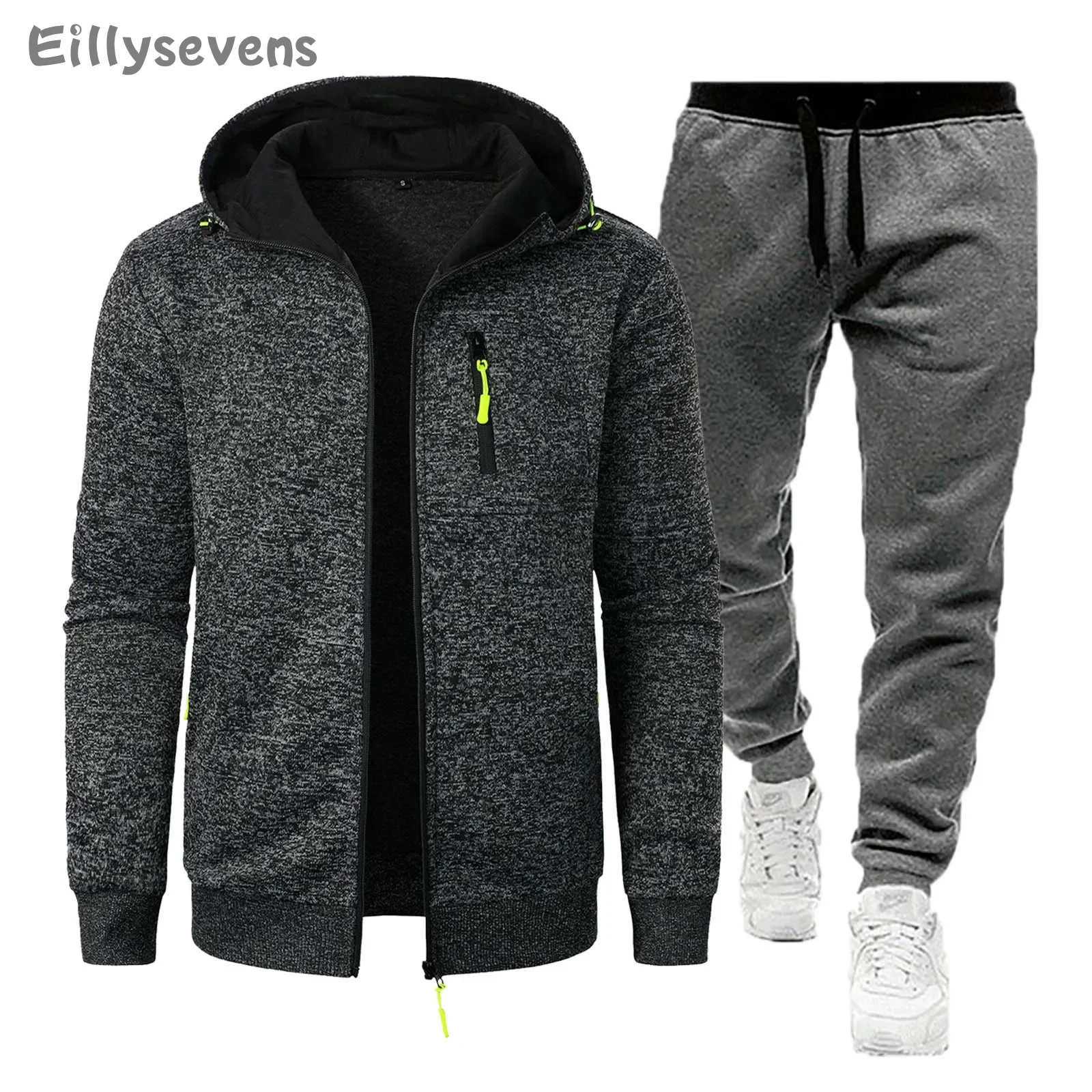 Men's Fashion Tracksuit Set Autumn Winter Long Sleeve Zipper Hoodies Sweatshirt Trousers Suit Male Jacket and pants Sweatsuit